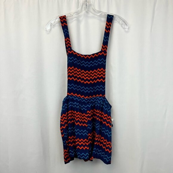 Rue21 Womens Romper Playsuit Blue Red Chevron Pleated Backless Short S New - Picture 1 of 11
